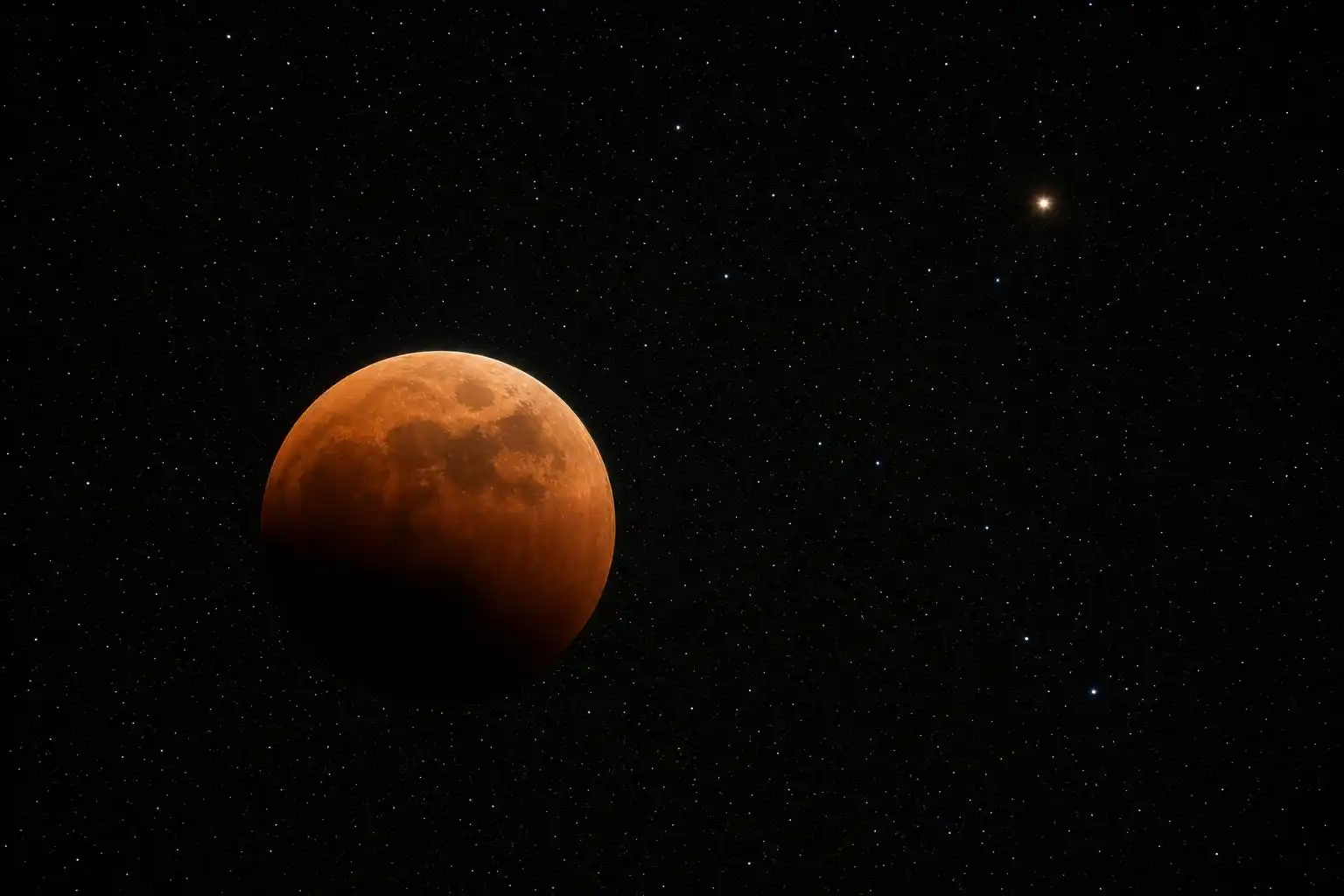 The Sturgeon Moon turns blood-red during its deep partial eclipse, with Saturn shining close by in Capricornus.